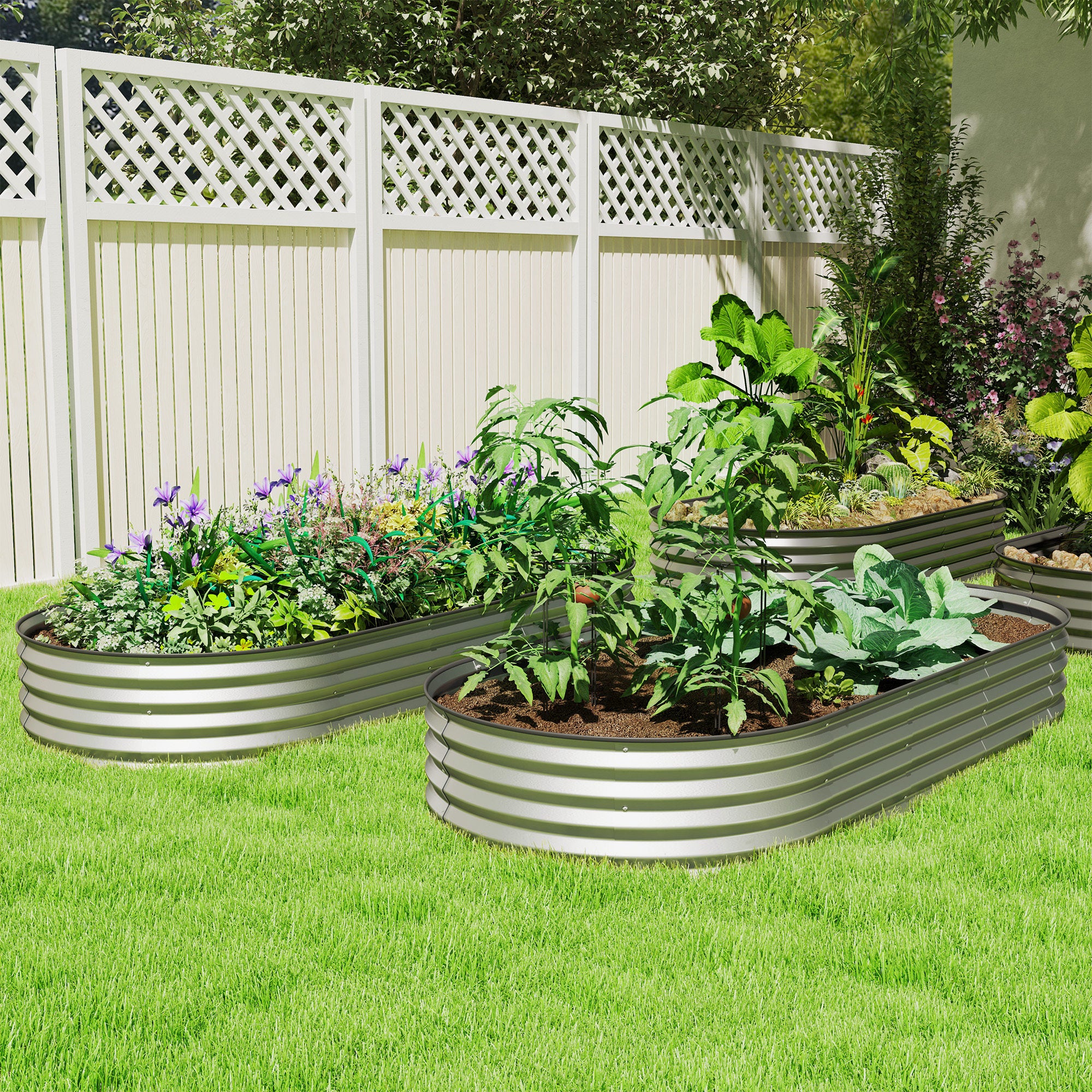Raised Garden Bed Set (2 Pack) – Durable Silver Metal Planters for Organic Growing