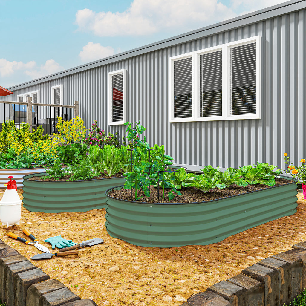 Raised Garden Bed Set (2 Pack) – Green Metal Planter for Organic Gardening