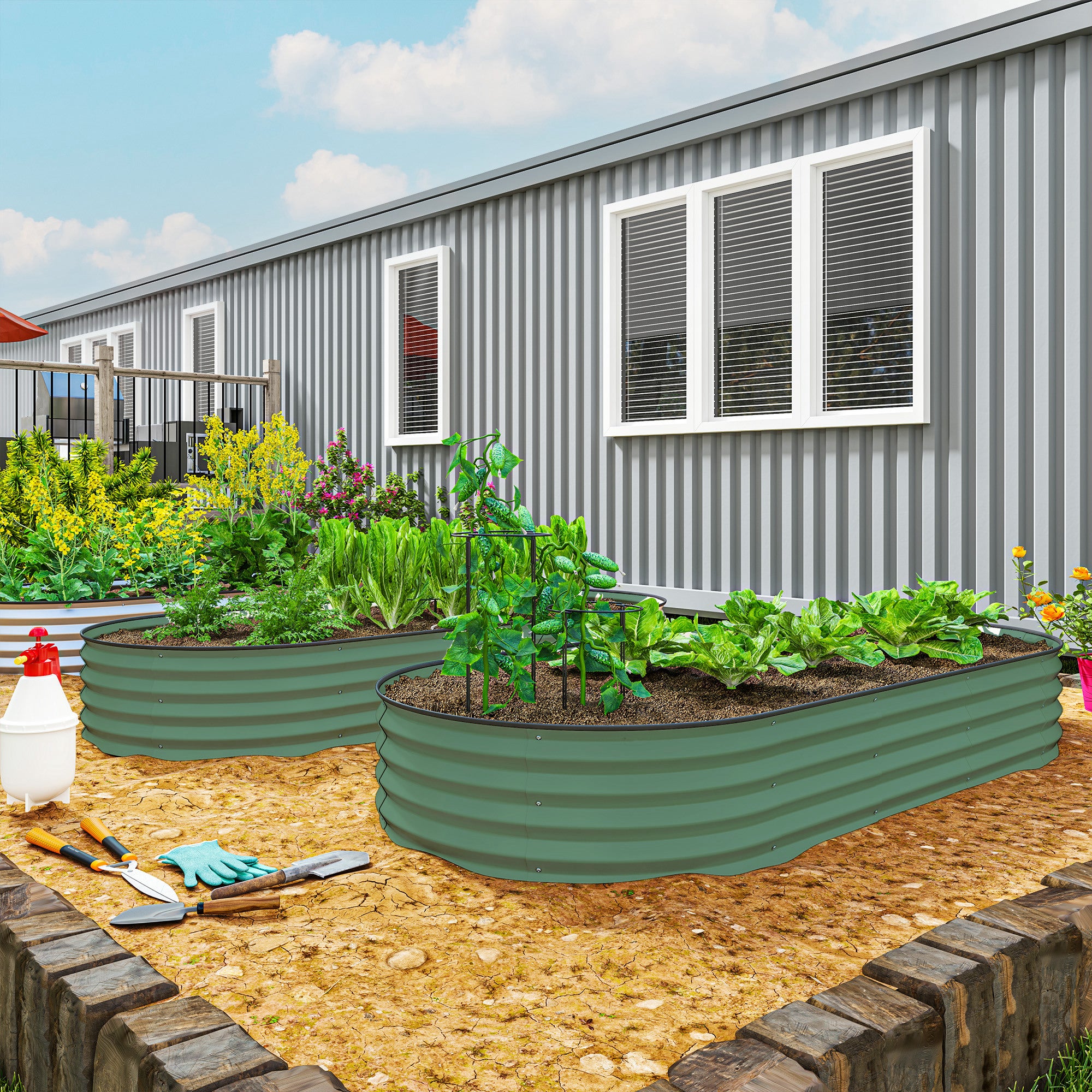 Raised Garden Bed Set (2 Pack) – Green Metal Planter for Organic Gardening