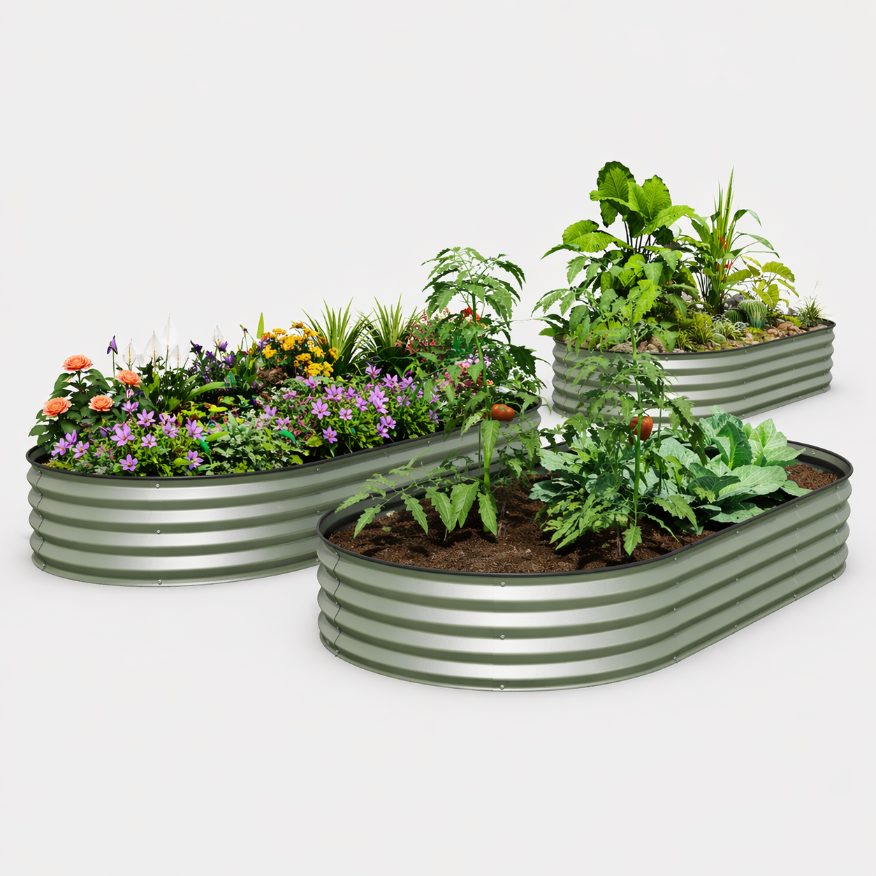 Raised Garden Bed Set (2 Pack) – Durable Silver Metal Planters for Organic Growing