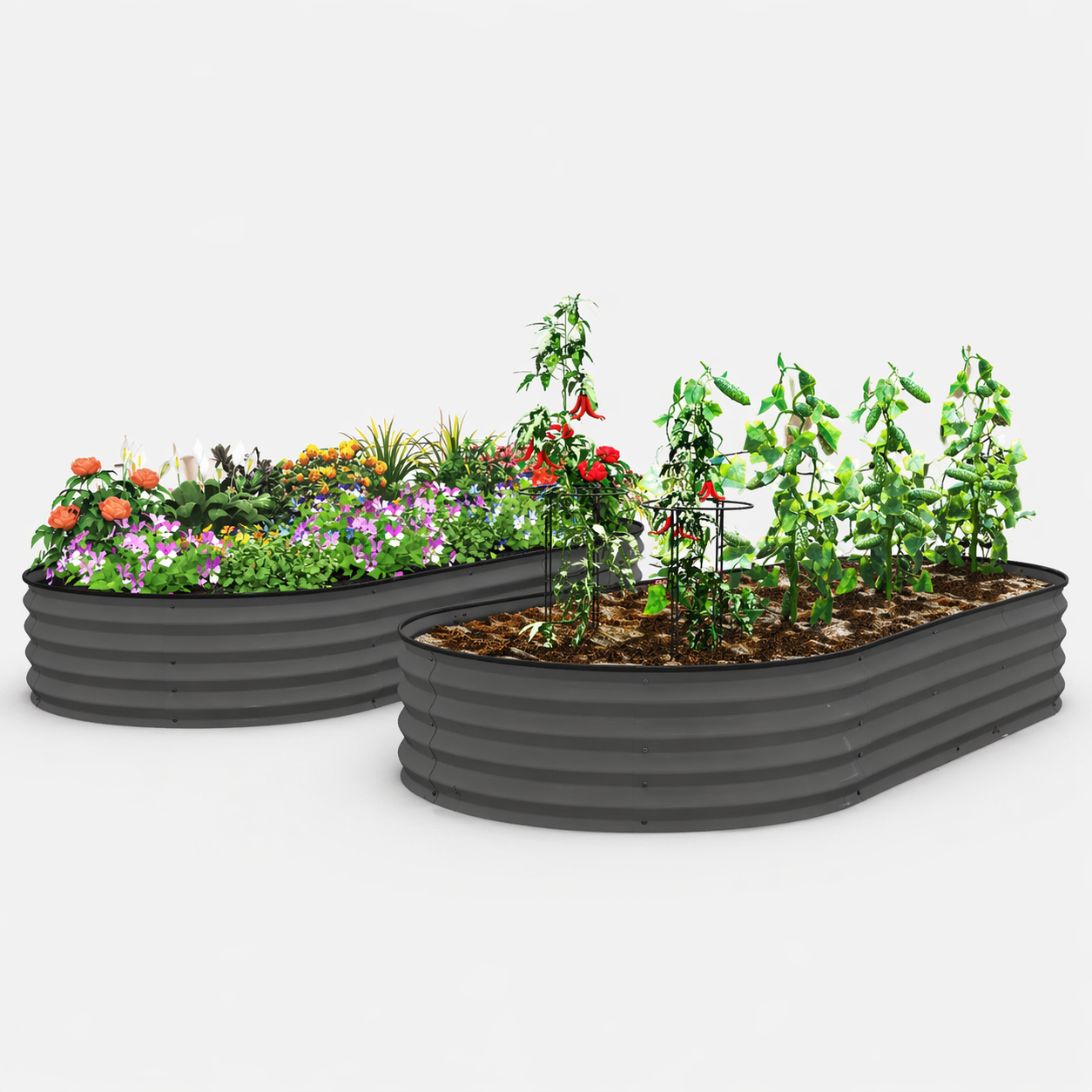 Raised Garden Bed Set (2 Pack) – Dark Gray Metal Planters for Organic Gardening