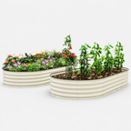 Raised Garden Bed Set (2 Pack) – Cream Metal Planter for Organic Gardening