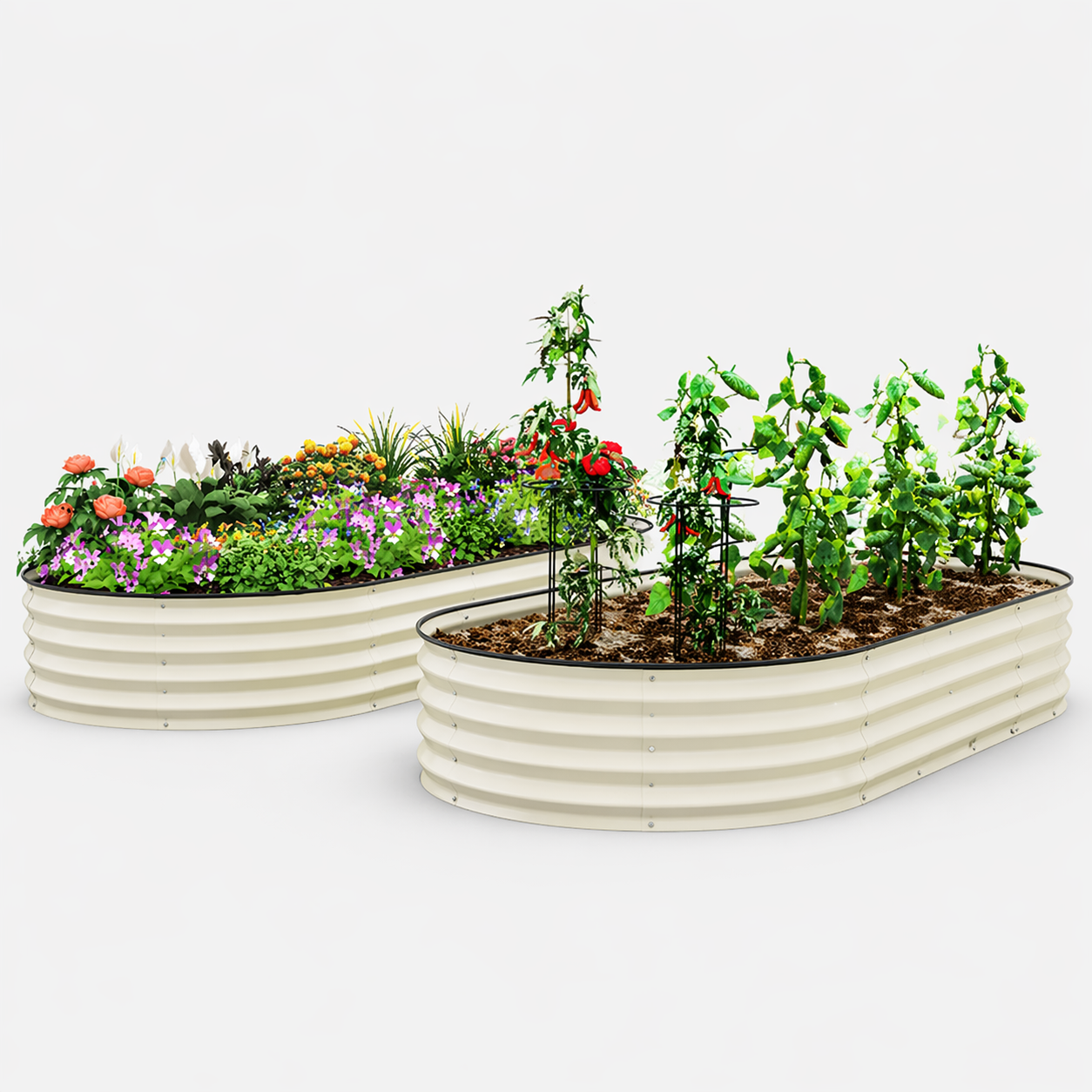 Raised Garden Bed Set (2 Pack) – Cream Metal Planter for Organic Gardening