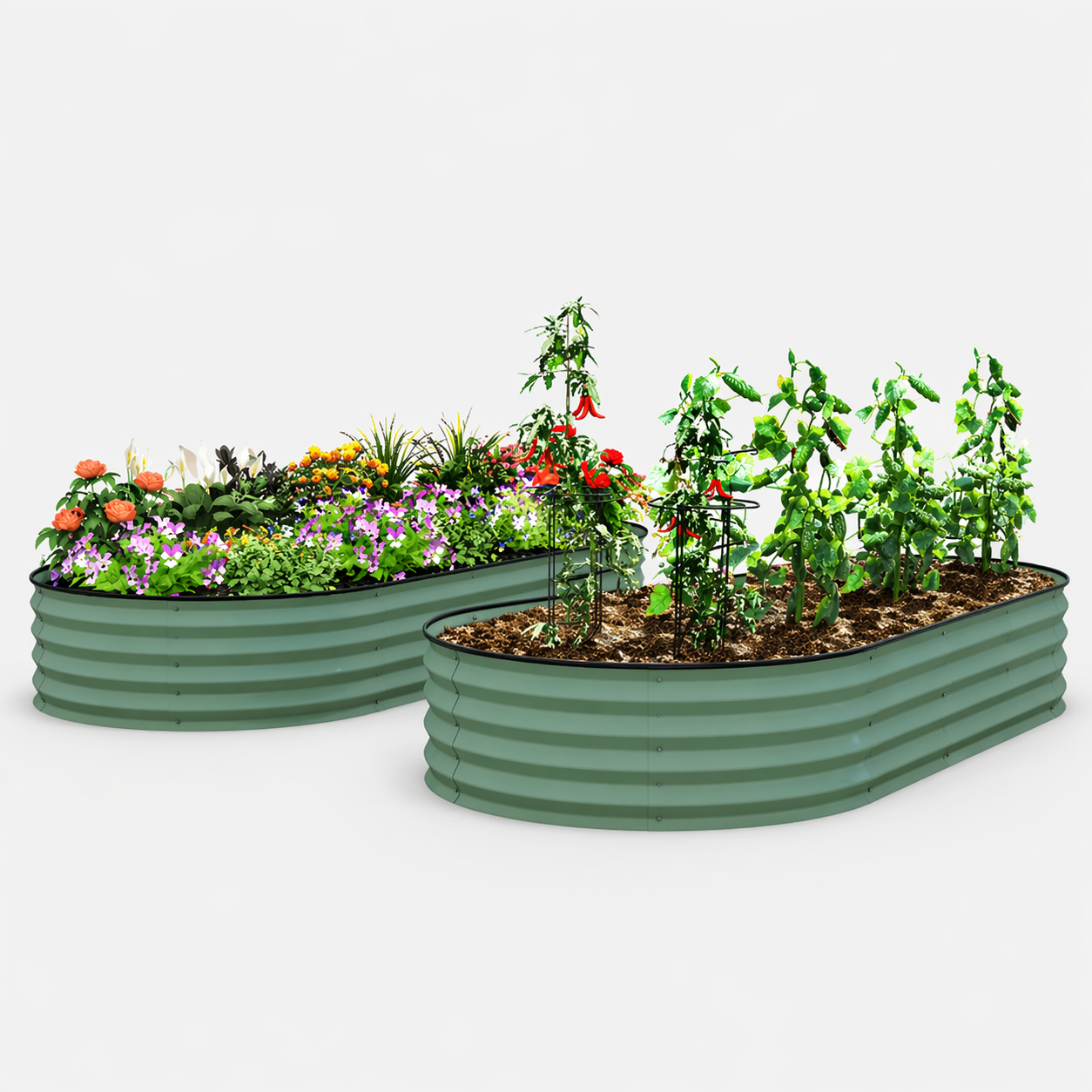 Raised Garden Bed Set (2 Pack) – Green Metal Planter for Organic Gardening
